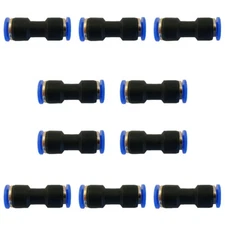 (Qty 10) 1/8" OD Tube Pneumatic Straight Union, Push To Connect Air Fitting