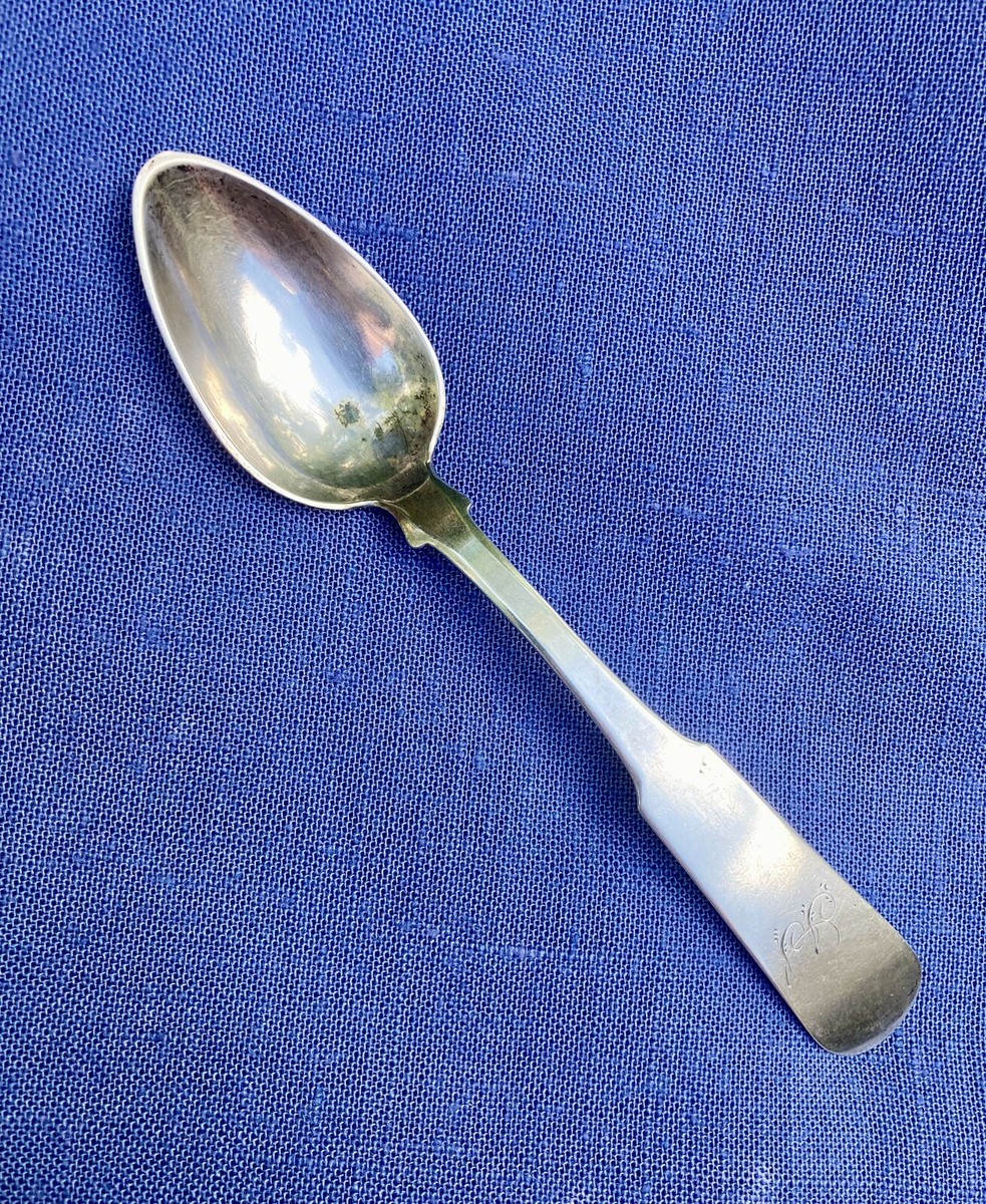 Coin Silver Spoon Davis Watson & Co Fiddleback J S monogram 5 3/4