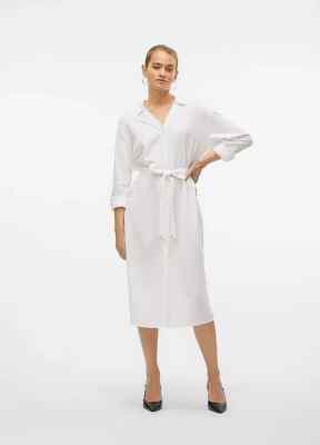 Vero Moda Hemdblusenkleid Linn locker sitzend weiß UK Large L (fm177-1)