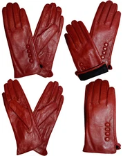 Leather gloves, Genuine leather women’s Red winter gloves S, M, L and XL New