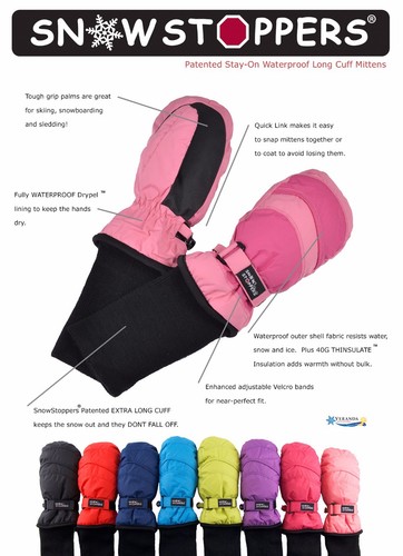 SnowStoppers Extra-Long Cuff 2-Tone Nylon Mittens for Ages 6 months -12 years - Picture 15 of 19