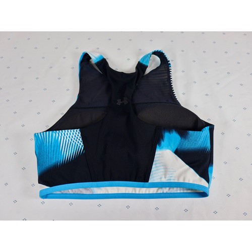 UNDER ARMOUR Sports Bra High Neck Racerback Fitted Medium Blue Black - Picture 2 of 5
