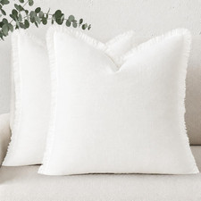 Linen Fringe Cream White Throw Pillow Covers 26X26 Set of 2