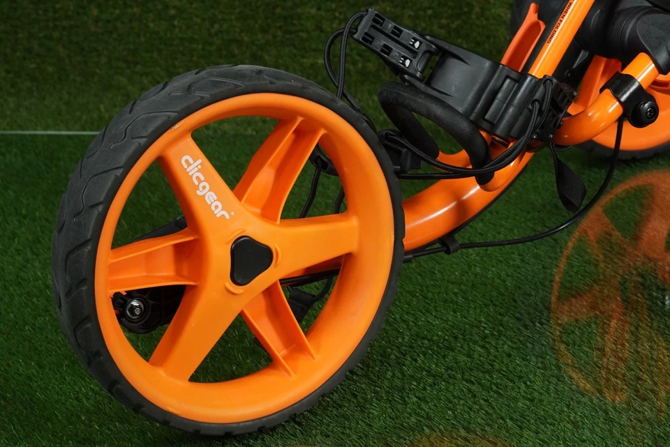 CLICGEAR MODEL 3.5+ PUSH PULL 3 WHEEL GOLF BAG PUSHER, ORANGE / BLACK - Image 4 of 4