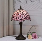 Vintage Tiffany Style Stained Glass Table Lamp Pink Rose Bedside Desk Light