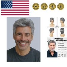 Grey Men's Wig,Old Man Wig Side Part Heat Resistant Natural Layered Synthetic...