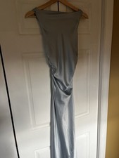 Reformation Satin Light Blue Sleeveless Midi Dress Size 4 High Neck Zip