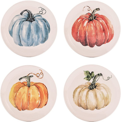 Pumpkin Feast Salad Plates Set of 4, 8.75 Inch Ceramic Dessert Plates for Salad,
