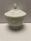 Vintage White Milk Glass Pedestal Candy Dish with Lid Grape Harvest Theme