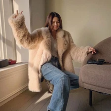 Korea Winter 2026 Fox Fur Mid Length Suit Collar Fur Coat Womens Thick Warm Coat