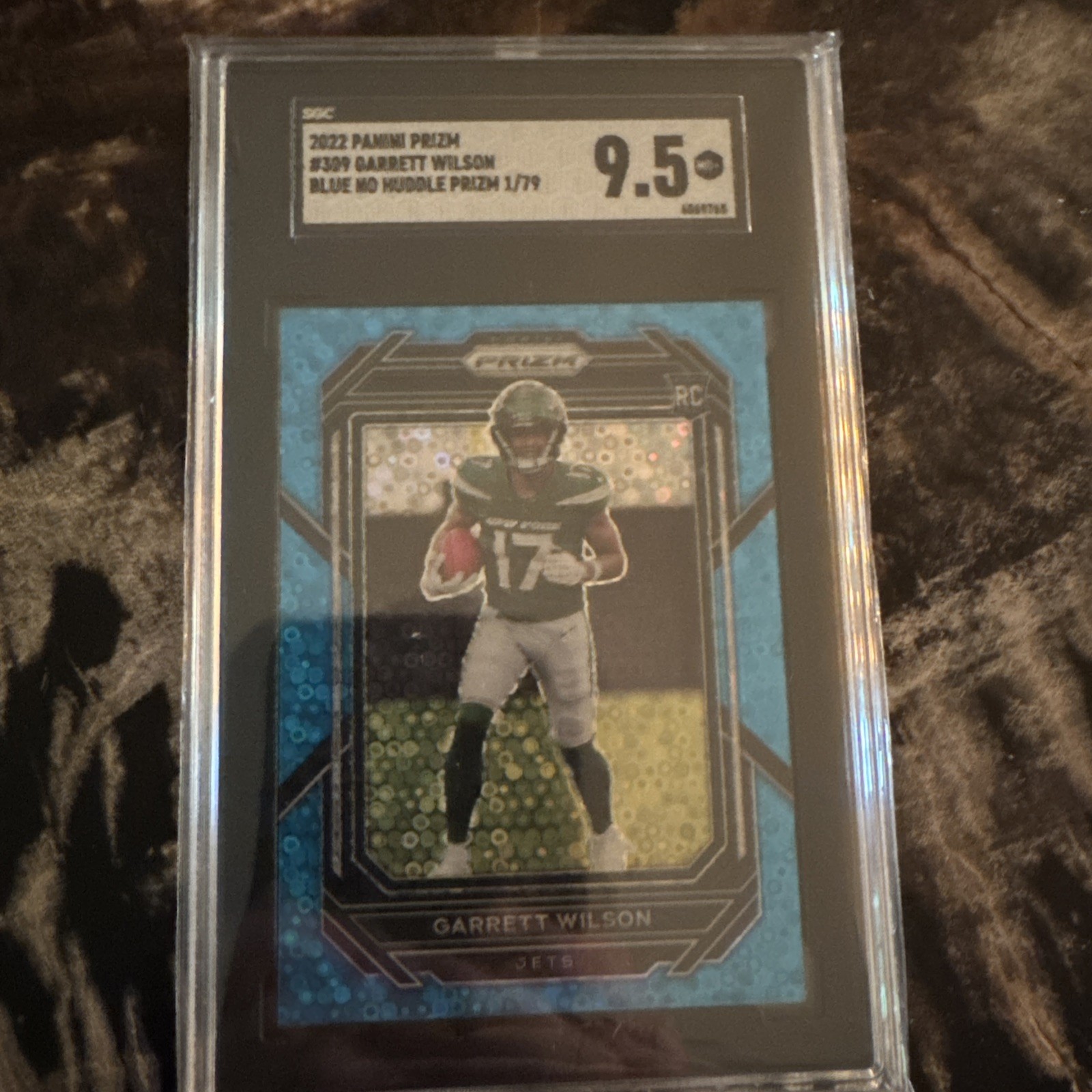 2022 Panini Prizm Garrett Wilson Blue No Huddle Prizm #309 /79 PSA 10 Rookie RC