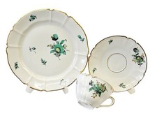 Nymphenburg Tasse Untertasse Kuchenteller Camaieu Kupfergrün Blume Goldrand - 10