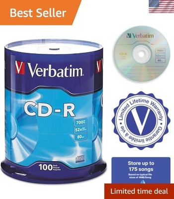 Reliable 100 Pack 700MB CD-R Discs - Blazing 52X Speeds for Quick Storage