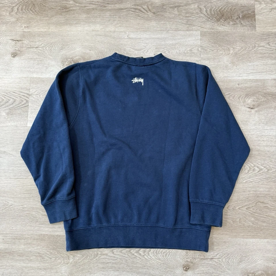 Vintage STUSSY Hold Down Crown Logo Crewneck Sweatshirt Navy Blue Men Medium USA - Image 3 of 4