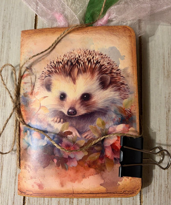 Junk Journal Handmade Booklet Book Vintage ''Hedgehogs'' Pockets, Ephemera