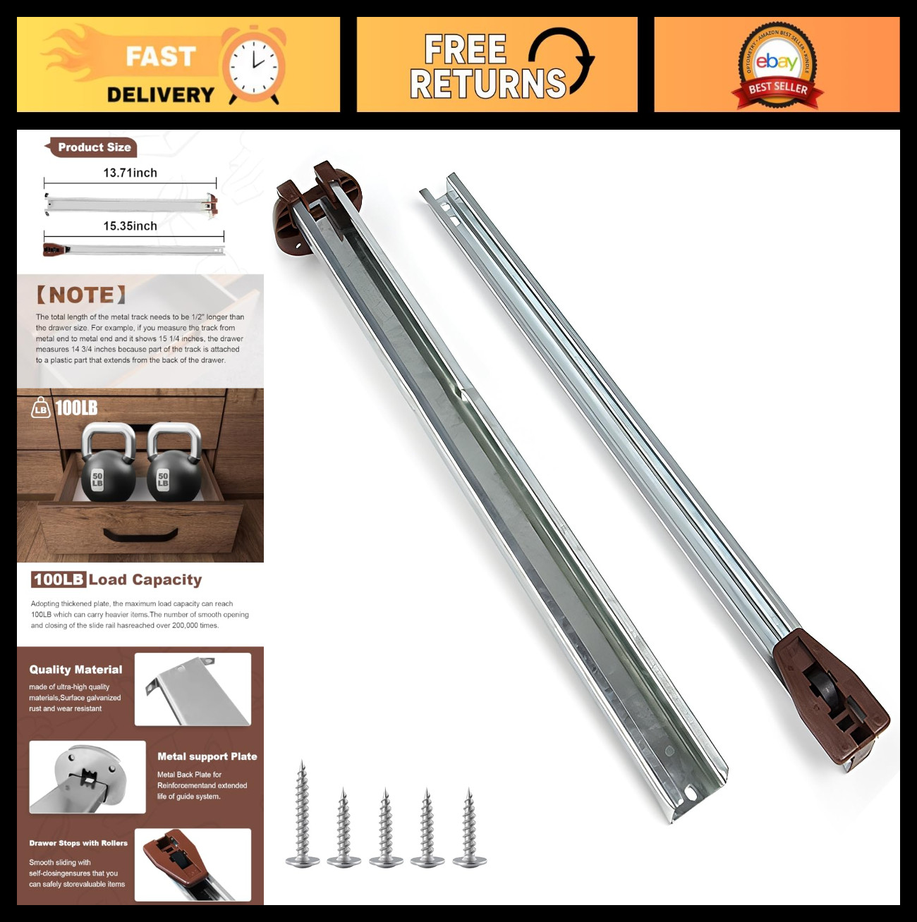 Center Track Kit, Replacement For Dresser & Cabinet Draw