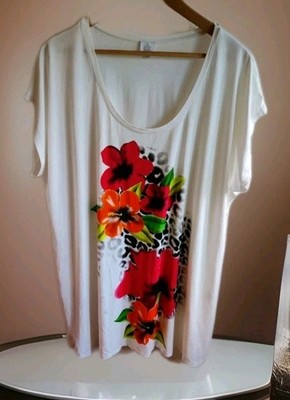 Tunika Shirt weiß mit Blumenapplikation von Alba Moda Gr.50/52-XXL w. NEU