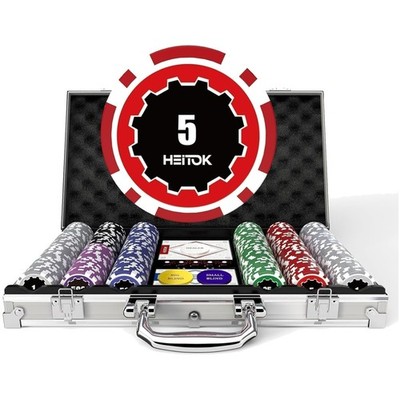 Poker Koffer 300 Chips Set mit Wertaufdruck + Karten, Würfel, Button, Aluminium
