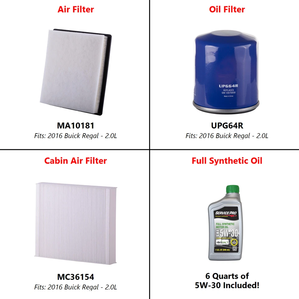 Fits: 2016 Buick Regal 2.0L Complete Oil, Air & Cabin Filter Kit (5W-30) - Image 2 of 4