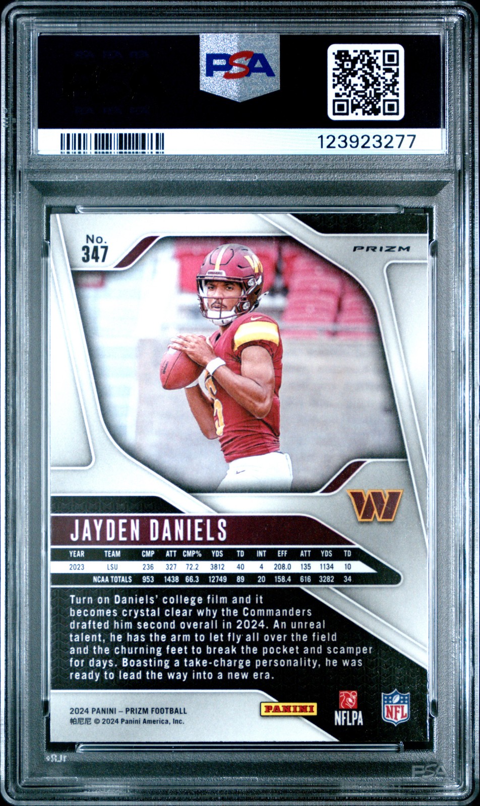 2024 Panini Prizm #347 Jayden Daniels Silver Prizm PSA 10 view 2