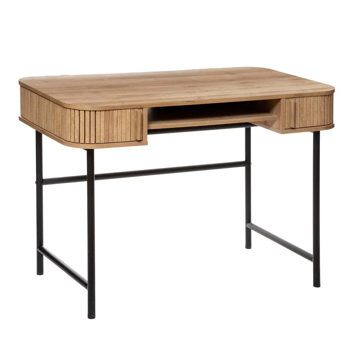 Bureau Colva avec rangements fermés et niches beige 105cm gain de place