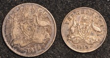 Australia Sixpence and Threepence 1912 .925 Silver George V  KM#24 (T33)