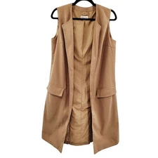 Merona Camel Brown Open Front Longline Fully Lined Blazer Vest Women's Size 12