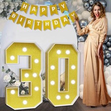 Imprsv Gold 3ft Light Up Marquee Numbers, 30th Birthday Decor