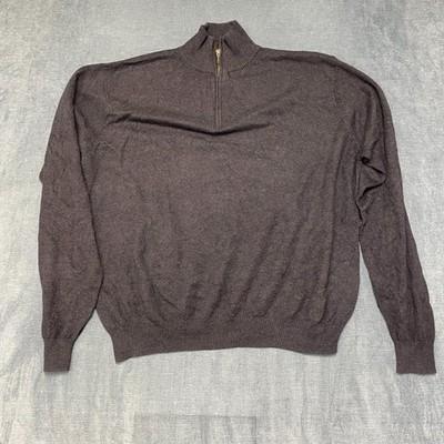 WoolOvers Sweater Mens XL Brown Lambswool Half Zip Neck Long Sleeve Ribbed Trims