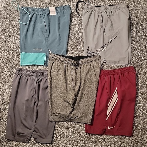 Lot Of 5 Nike Dri Fit Training Shorts Men’s Gym Size Large Swoosh Workout