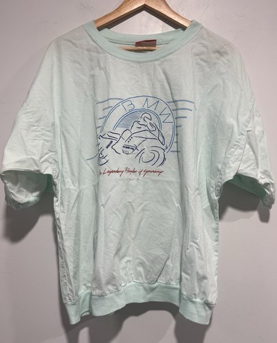 Vintage 80s Motorcycle Shirt BMW Bike Tee TShirt Mens Size Large Mint Green USA