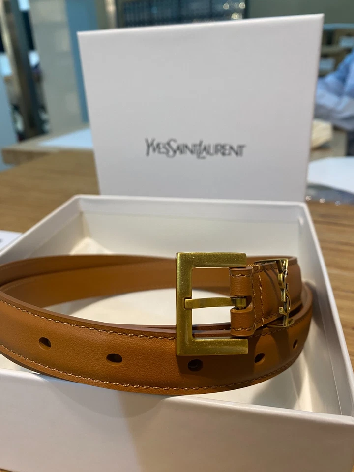 Yves Saint Laurent Belt Dark Beige Cassandre Thin with Square Buckle 2025 90cm - Image 2 of 4