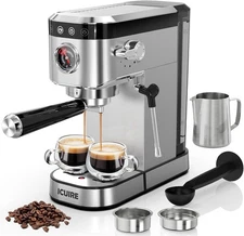 ICUIRE Espresso Machine 20 Bar Stainless Steel Espresso Maker with Milk Frothing