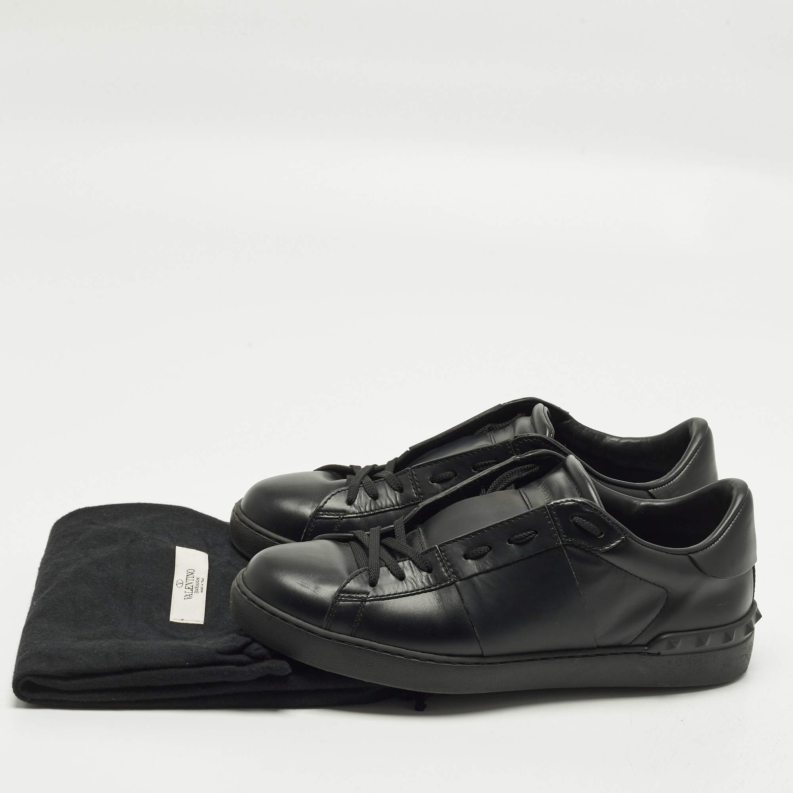 Valentino Vltn Open Size 43.5 Black Leather Lace Up Sneakers thumbnail 9