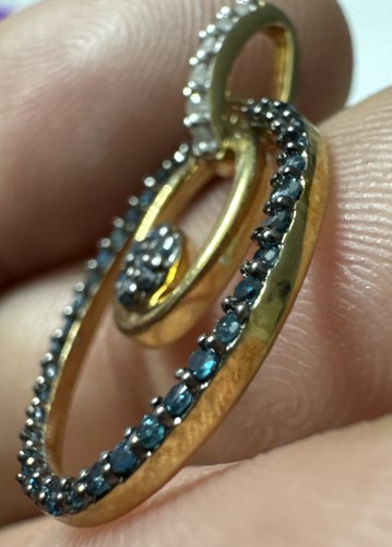 STUNNING Gemporia 10ct Yellow Gold 0.33ct Blue & White Diamond Pendant Oval - Picture 8 of 20