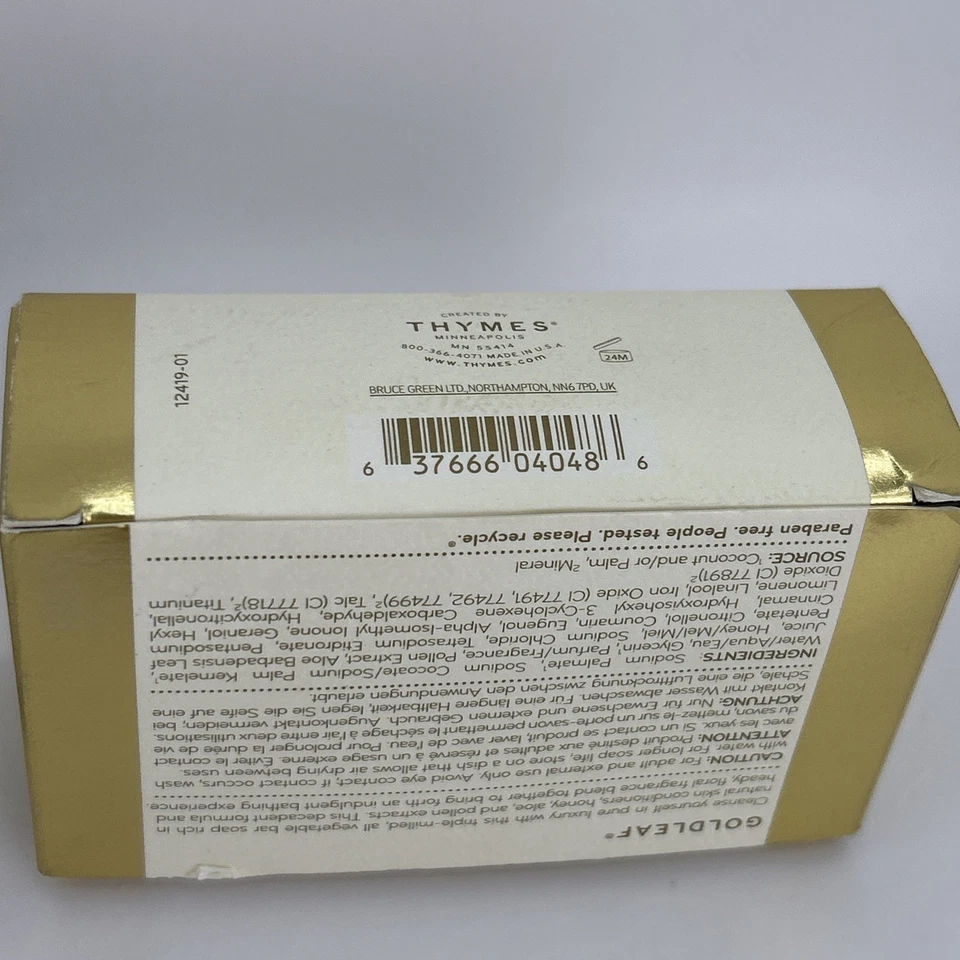 Thymes GoldLeaf Bath Soap New 6oz Triple-Milled Vegetable Bar Soap Luxurious - Image 4 of 4