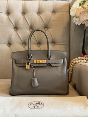 Hermès Birkin 30 Etain Gold Hardware GHW Epsom Leather Stamp Q 2013-2014