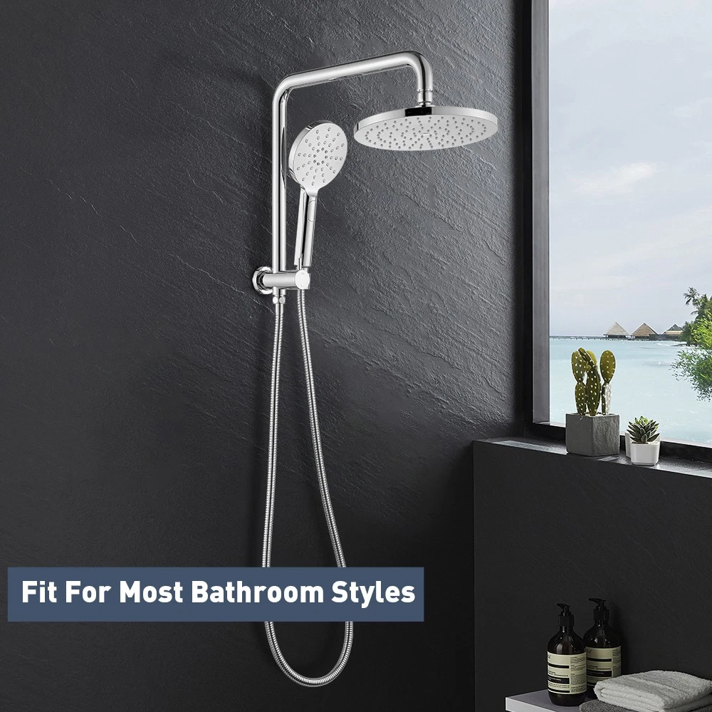 Decaura Dual Shower Heads Set 9" Rain Round Chrome Gooseneck Arm 2 in 1 System
