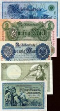 Reichsbanknoten Deutsches Kaiserreich  -  5 bis 1000 Mark  kassenfrisch !