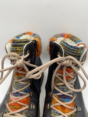 Rieker 1874 Women's Ankle Boots Multicolor Knit Sweater Cuff LaceUp Comfort Boot