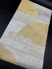Kimono Konjaku Club Luxury Pure Silk Obi Silver Gold Thread Used Japan