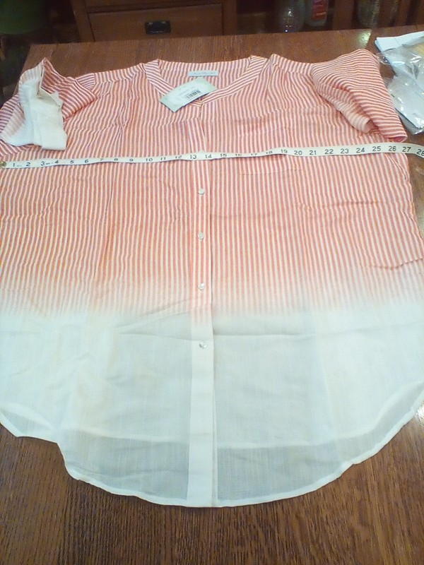 Keren Hart Reddish and White Stripe Cotton 3/4 Sleeved Tunic Top Shirt 2XL