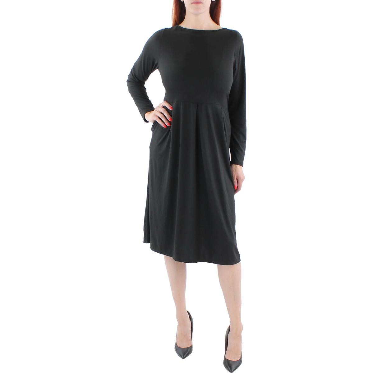 24seven Comfort Apparel Женское повседневное платье миди из телячьей кожи черного цвета плюс 1X BHFO 7775