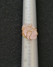 handmade gold tone wire wrapped natural rose quartz crystal ring