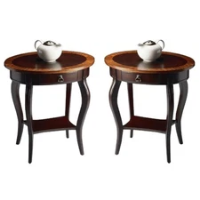 Home Square Traditional Oval Accent Table in Cherry Nouveau - Set of 2