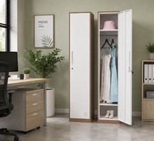 Steel Wardrobe Locker Cabinet White Metal Clothes Storage with Hanging Rail