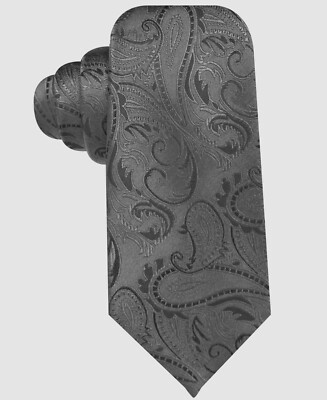$60 Ryan Seacrest Mens Gray Formal Paisley Classic Tie Narrow Silk Necktie 60X3