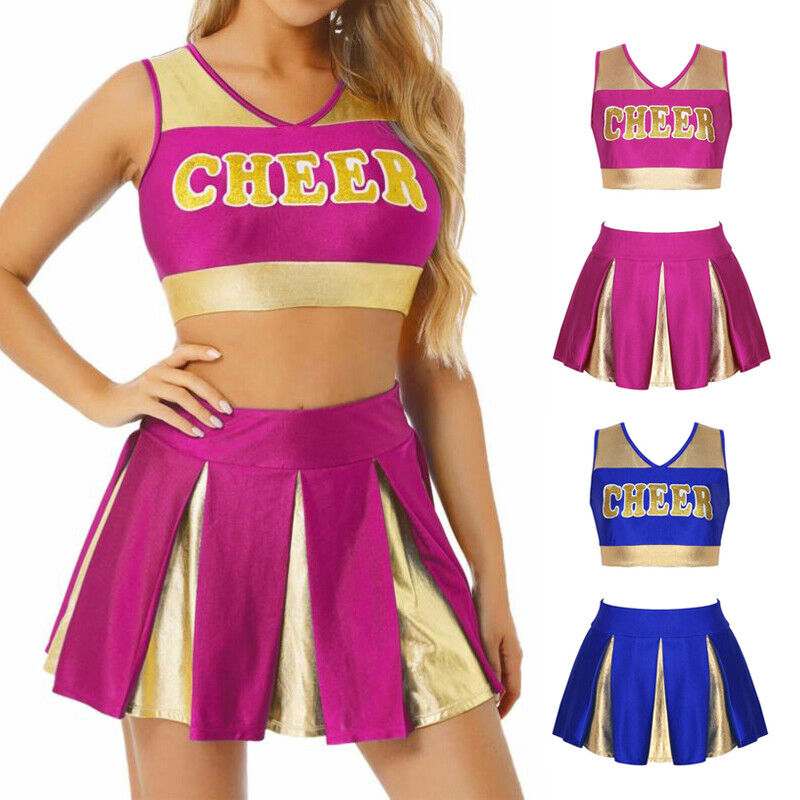 Womens Cheerleader Uniform School Girl Outfits Fancy Dress Cheer Leader Costume