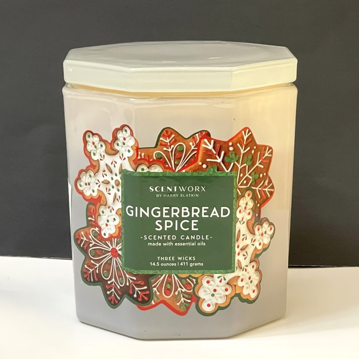GINGERBREAD SPICE Candle 14.5 oz SCENTWORX Slatkin 3-Wick OCTAGON