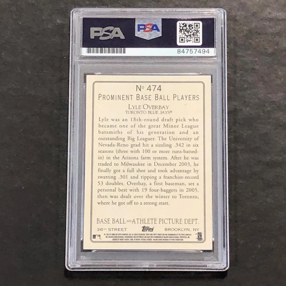 2006 Topps Turkey Red #474 Lyle Overbay Signed Card PSA/DNA Slabbed Auto Grade 1 - Image 2 of 2